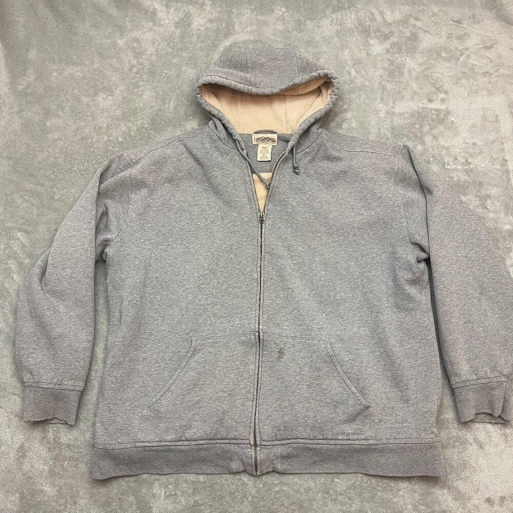 LL Bean Hoodie Mens XXL Tall Katahdin Iron Works Full Zip Sherpa Lined GRAY 2XLT